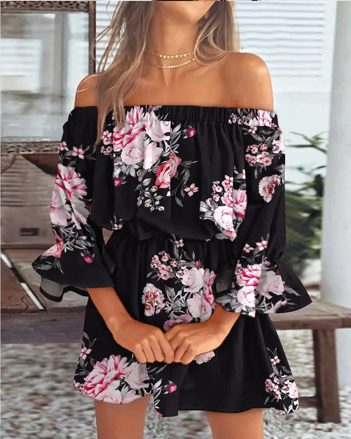 Dania | Robe Épaule Dénudée Élégante à Motifs Floraux pour Femme