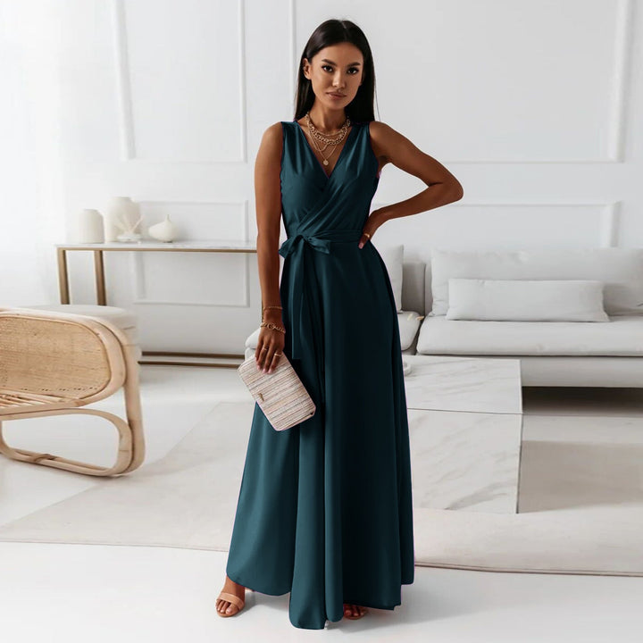 Annabelle | Robe longue unie pour femme avec col en V