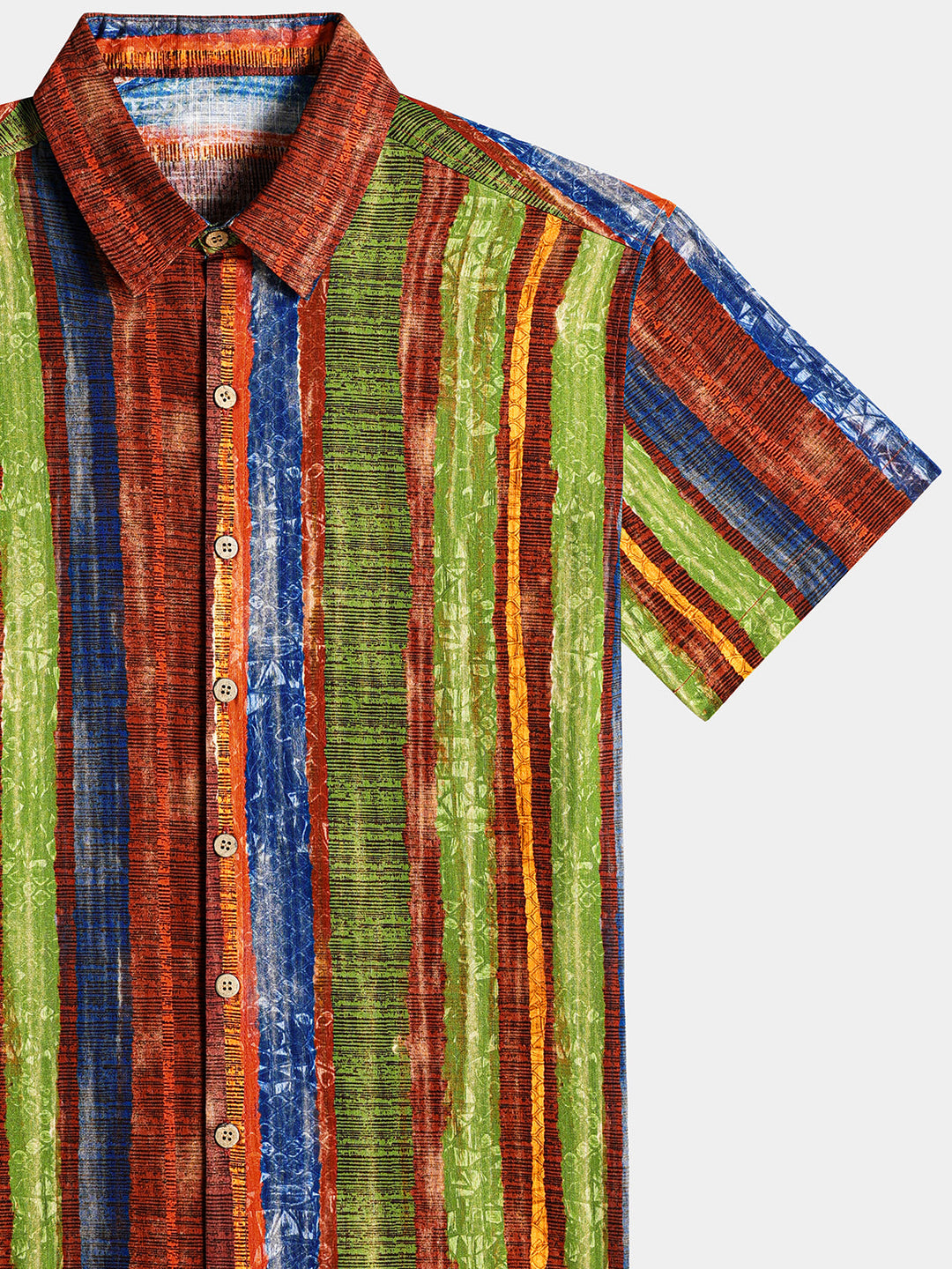 Męska Vintage Boho Wzorzysta Bawełniana Lekka Oddychająca Koszula Krótki Rękaw na Lato