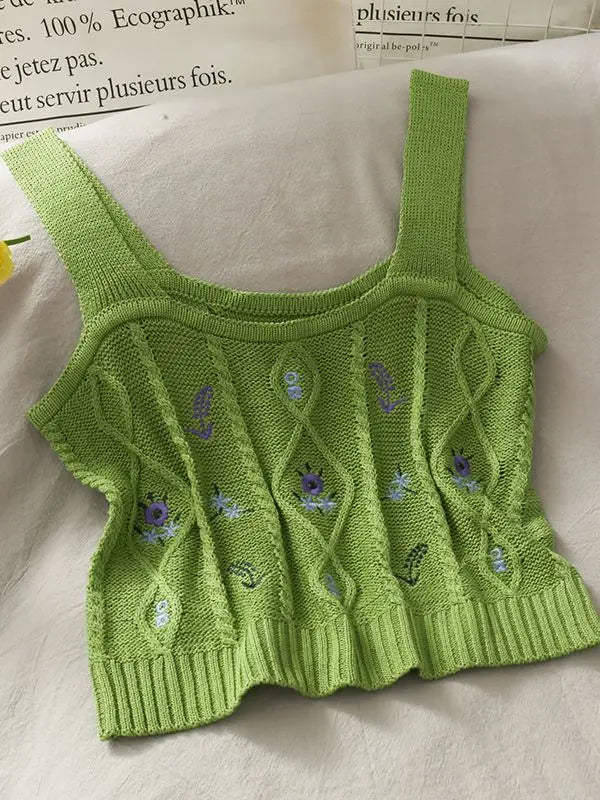 HELIAR Women Flower Embroidery Knitted Crop Tops Women Casual Tube Tops Casual Ribbed Cute Tops Crop Tops Women 2024 Summer