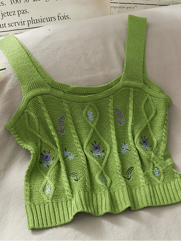HELIAR Women Flower Embroidery Knitted Crop Tops Women Casual Tube Tops Casual Ribbed Cute Tops Crop Tops Women 2024 Summer