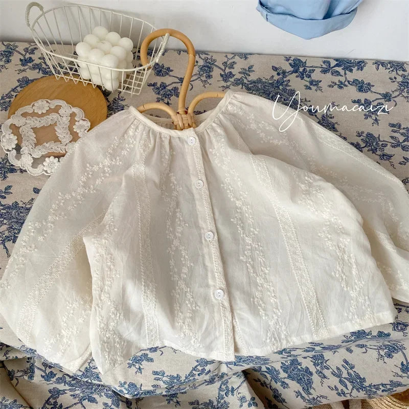 4138 2024 Baby Girls Blouses White Color Autumn Baby
