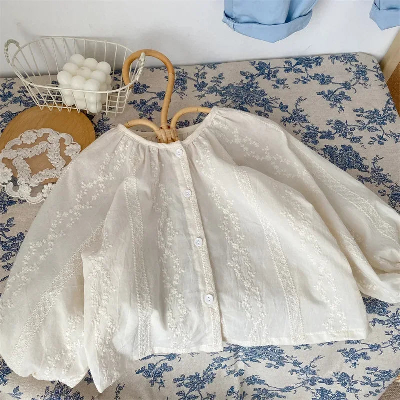 4138 2024 Baby Girls Blouses White Color Autumn Baby