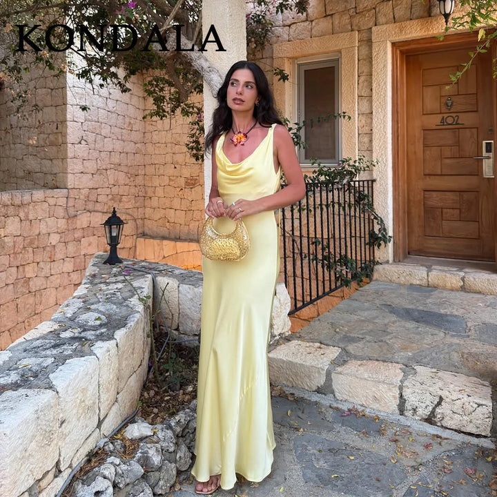 KONDALA 2026 Spring Butter Yellow Dress For Women