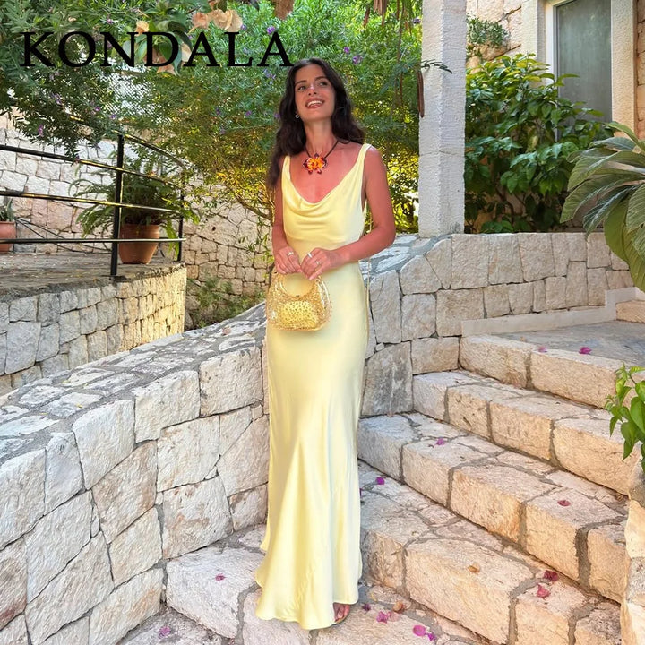 KONDALA 2026 Spring Butter Yellow Dress For Women