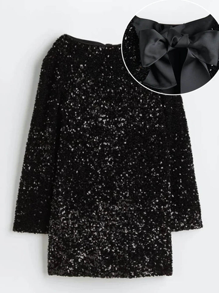 Marcelle | Robe à paillettes avec nœud et fermeture à nœud pour femmes