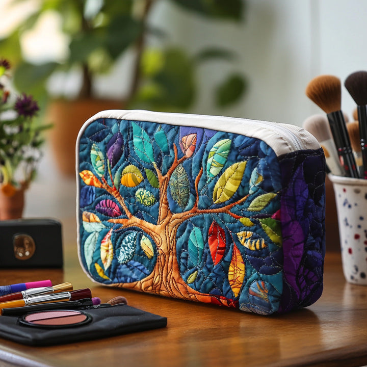 Quilted Cosmetic Bag with Symbolic Tree