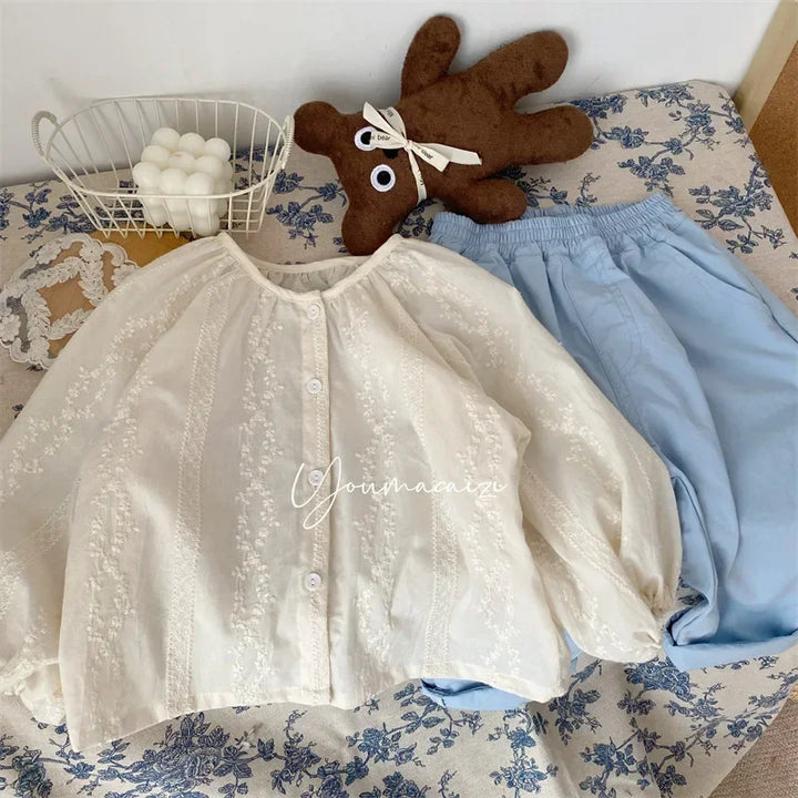 4138 2024 Baby Girls Blouses White Color Autumn Baby