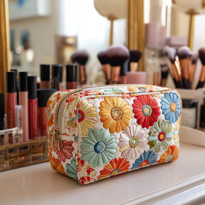 Quilted Cosmetic Bag with Shiny Petals
