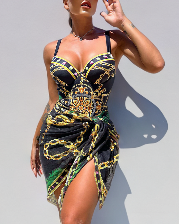 Dorota – Jednoczęściowy kostium kąpielowy z efektem push-up i pasującą spódnicą plażową