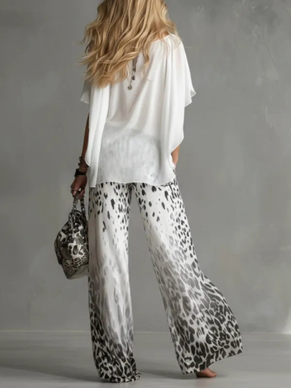 Zuzanna - Top z Dekoltem Bateau i Spodnie w Print Lwa