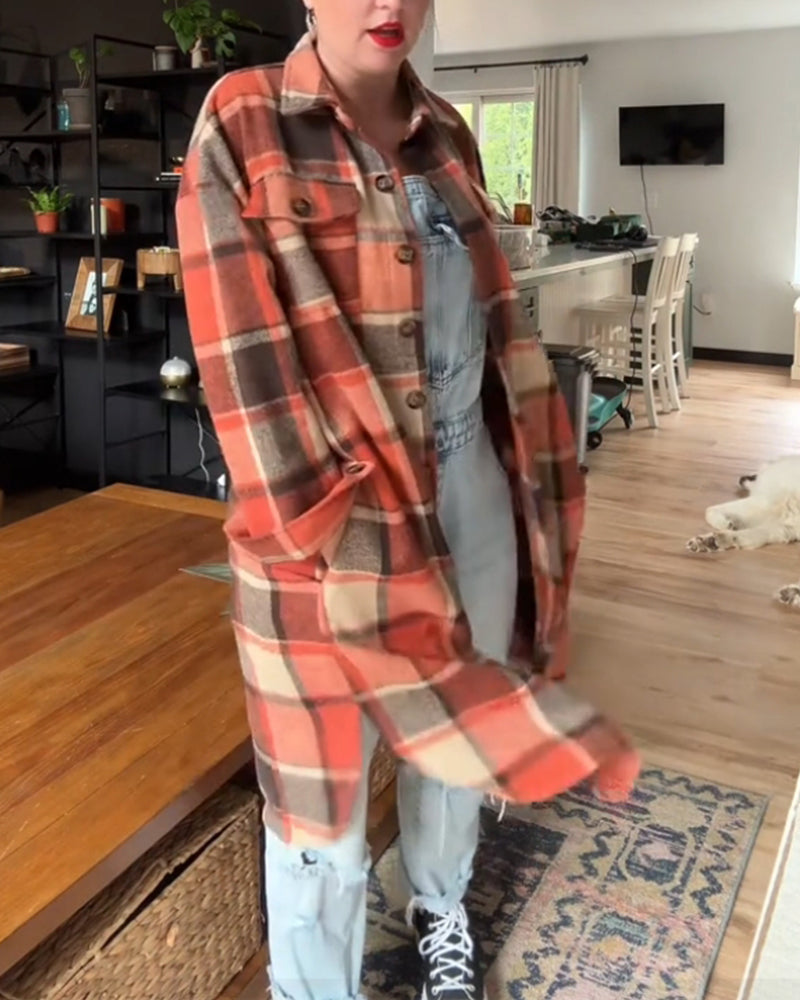 Manteau décontracté à carreaux avec boutons