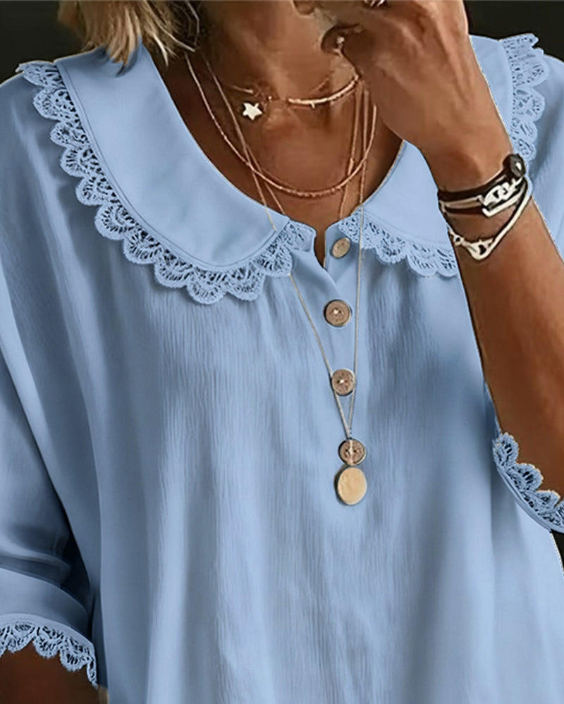 Blouse Dentelle Insérée Col Claudine