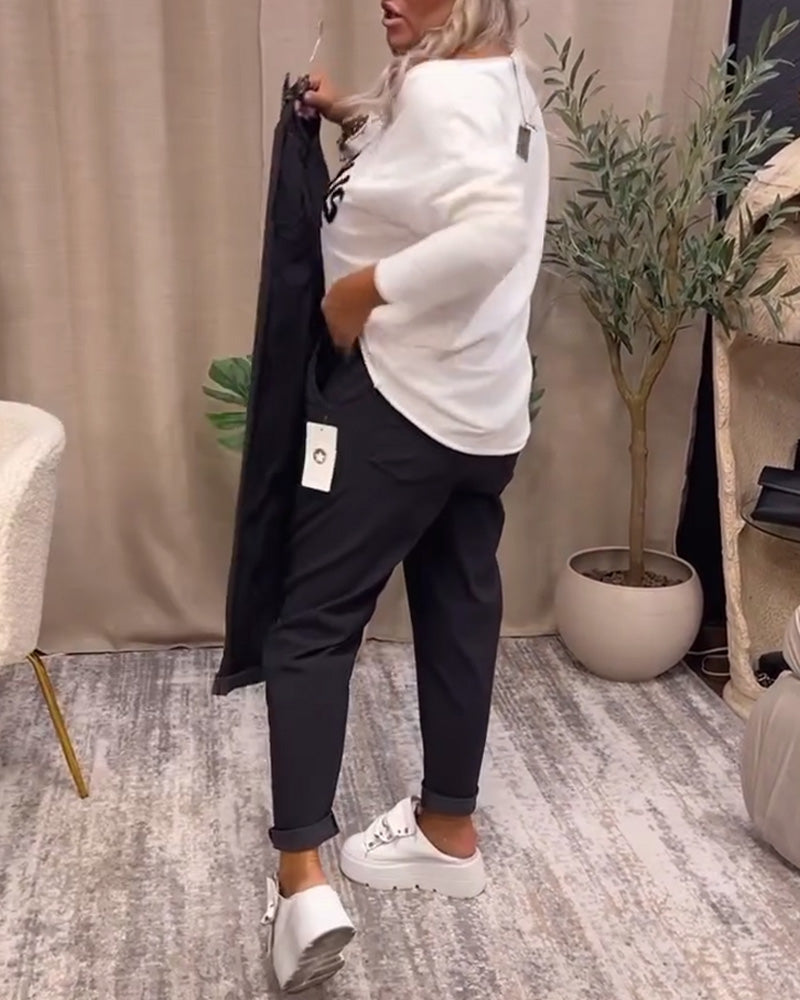 Pantalon décontracté de couleur unie avec poche