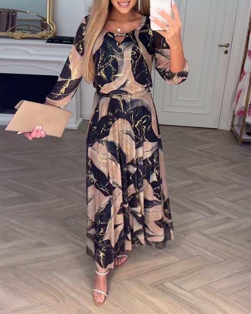 Robe Élégante Manche Trois-Quarts Imprimée Taille