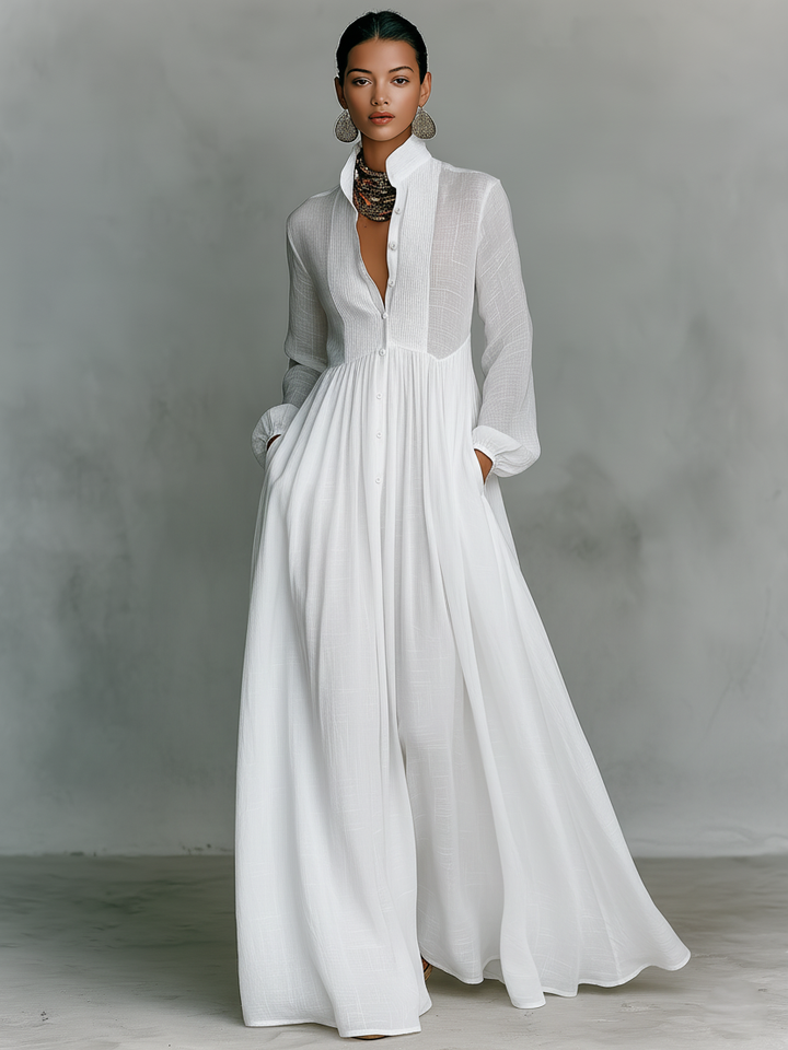 Antonina – Elegancka Sukienka Maxi z Plisowanym Dołem