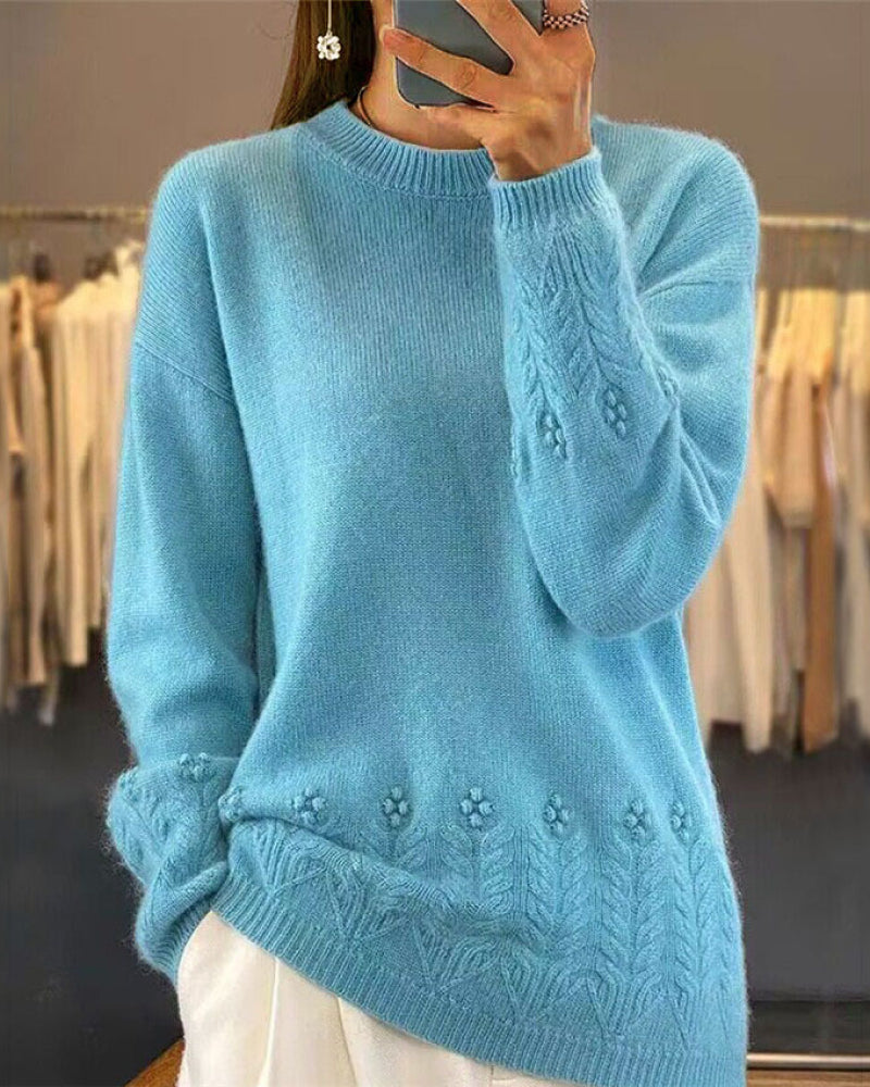 Damski sweter o dopasowanym kroju, jednokolorowy, w stylu retro