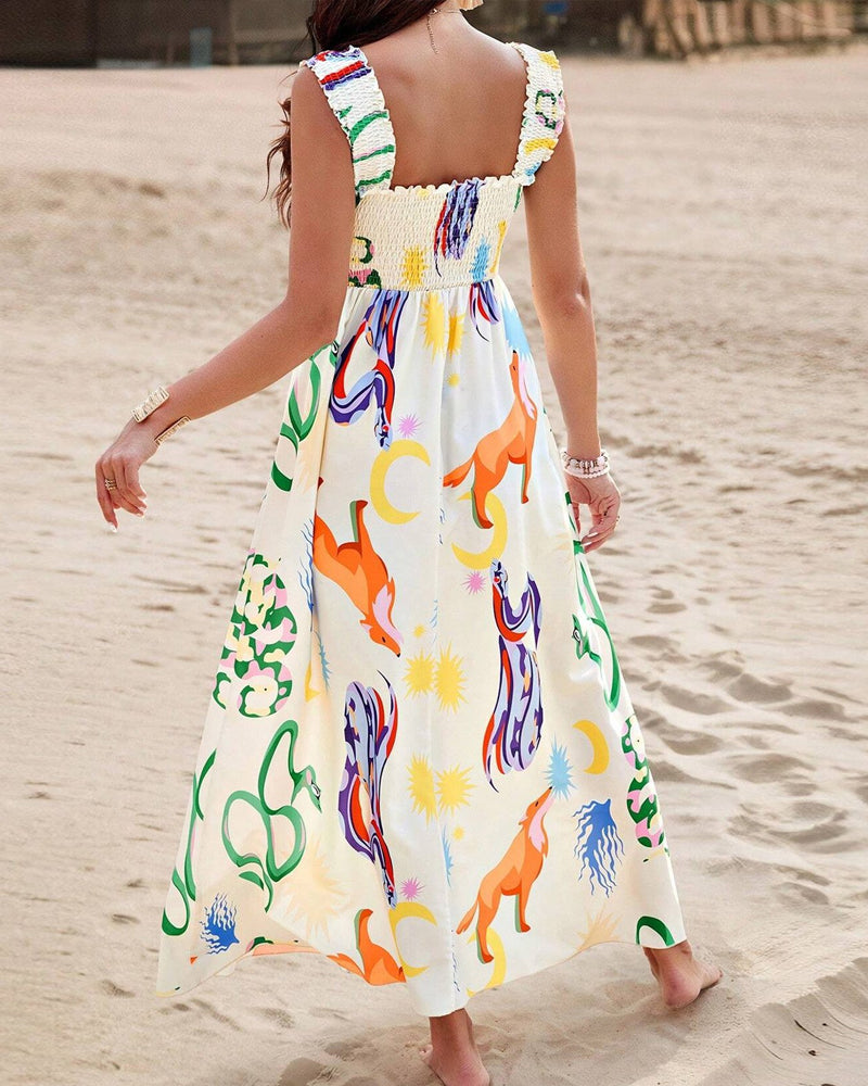 Robe sans manches à imprimé animal coloré