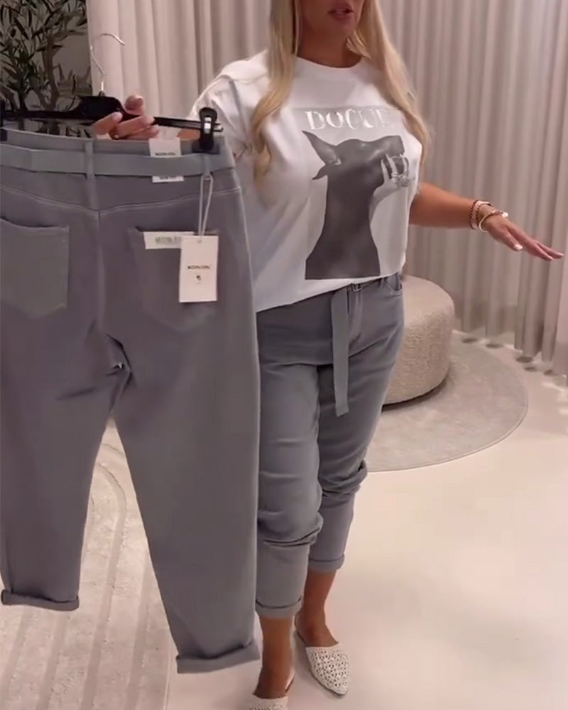 Pantalon Élastique Coupe Slim Décontracté