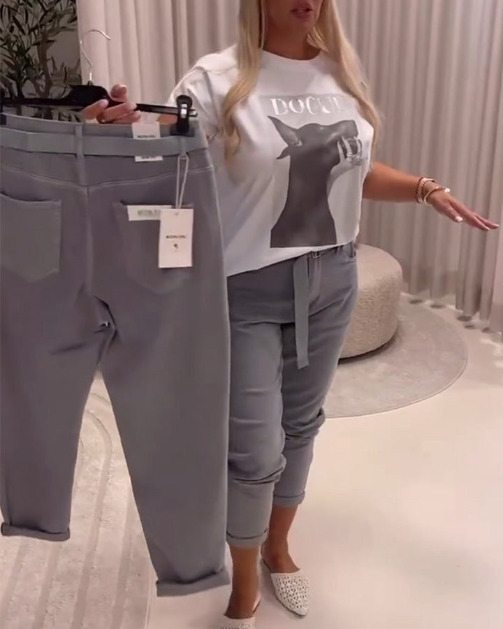 Pantalon Élastique Coupe Slim Décontracté