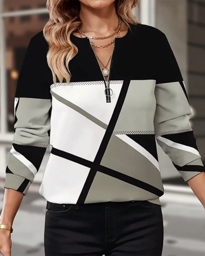 T-shirt zapinany na zamek z geometrycznym wzorem