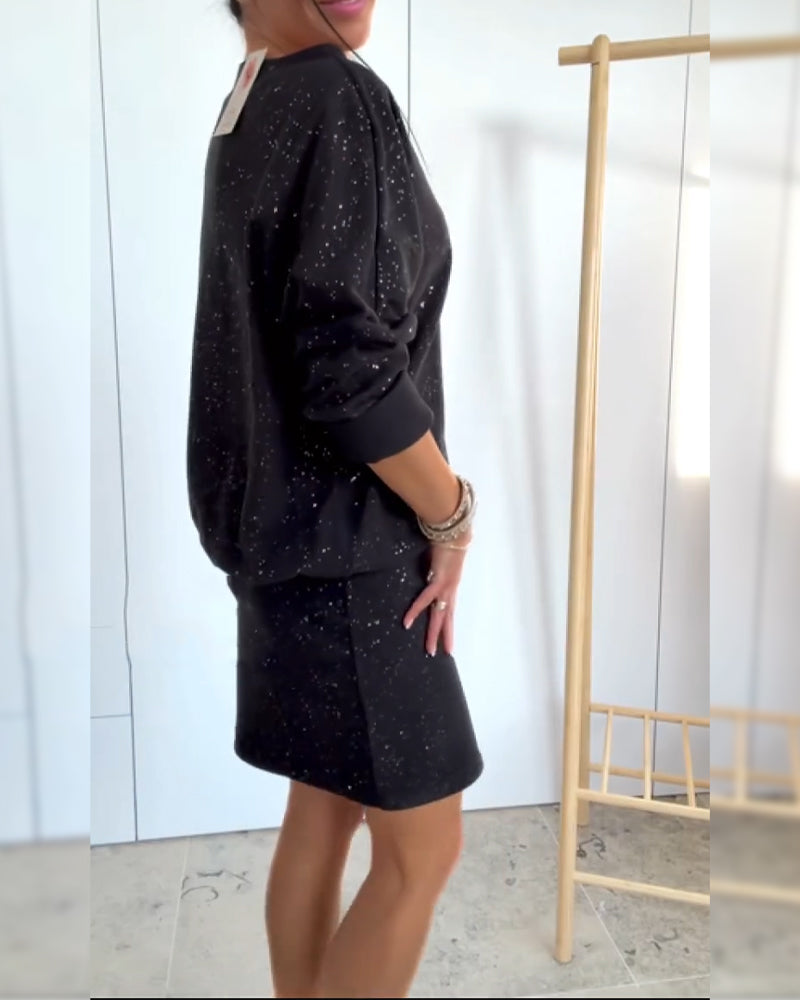 Robe Col Rond Paillettes Fines À La Mode