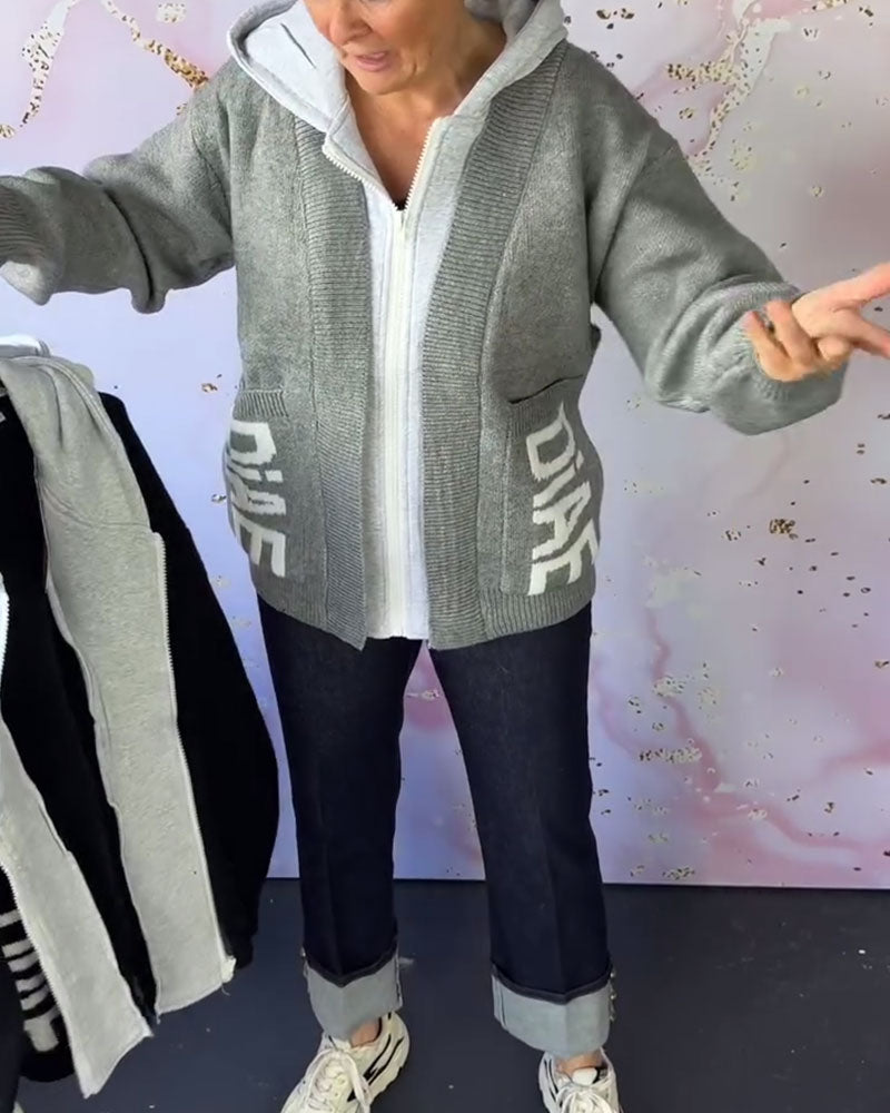 Sweter z kapturem typu casual z długim rękawem i napisem