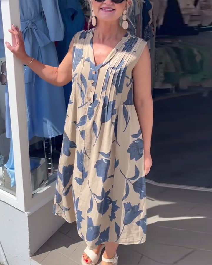 Robe Décolleté En V Sans Manches Imprimée