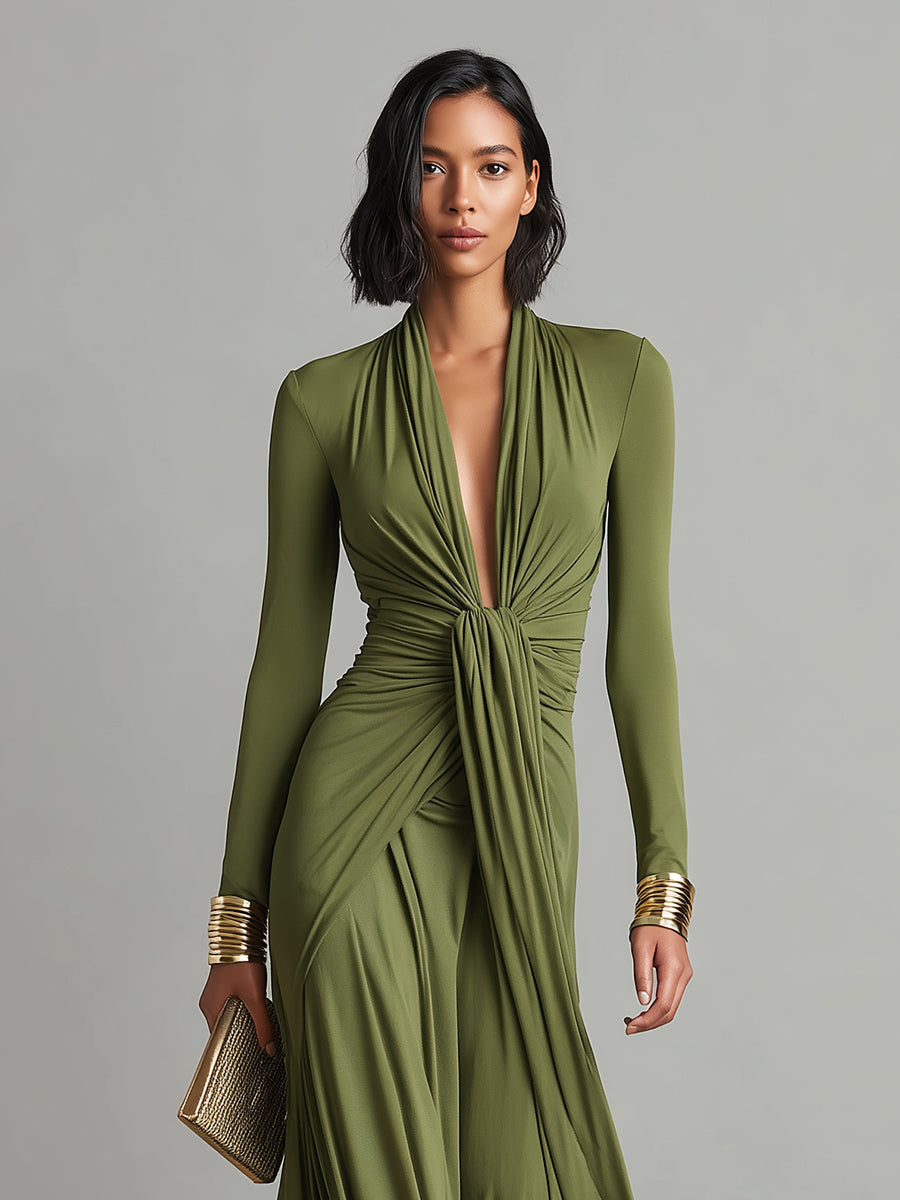 Zofia – Elegancka Sukienka Maxi z Drapowaniem