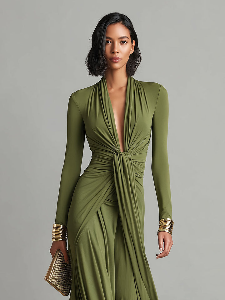 Zofia – Elegancka Sukienka Maxi z Drapowaniem