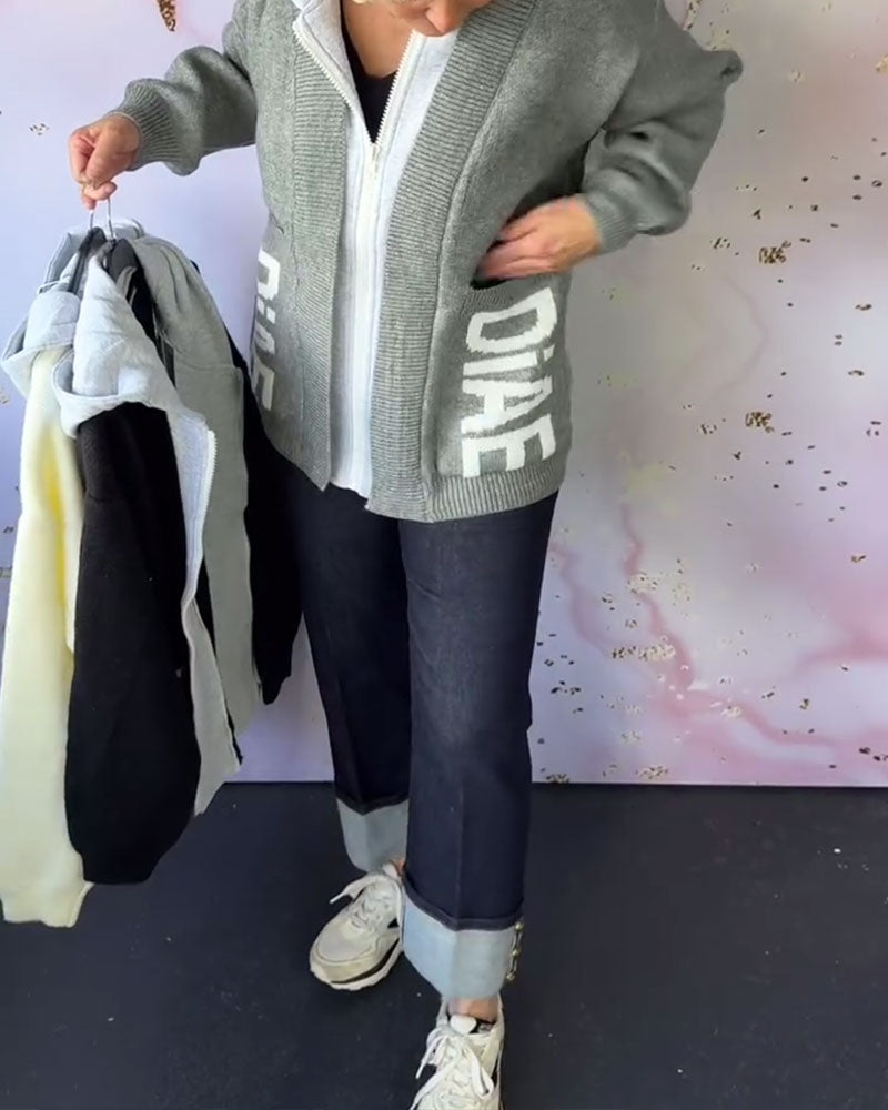 Sweter z kapturem typu casual z długim rękawem i napisem