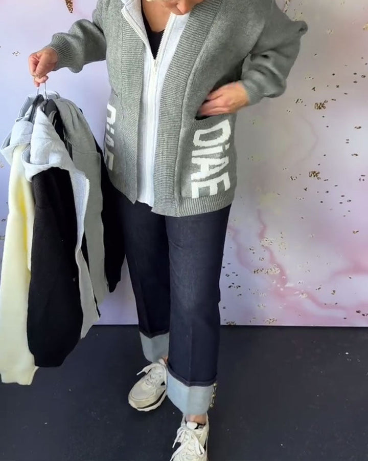 Sweter z kapturem typu casual z długim rękawem i napisem