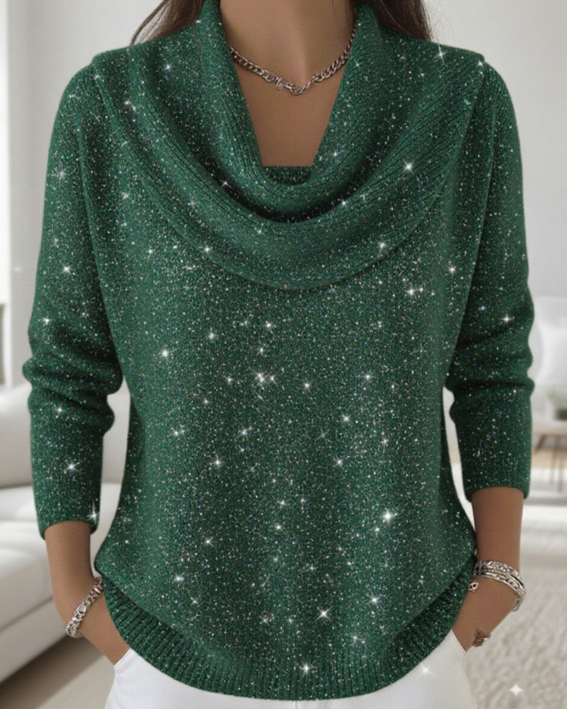 Sweter z golfem zdobiony cekinami