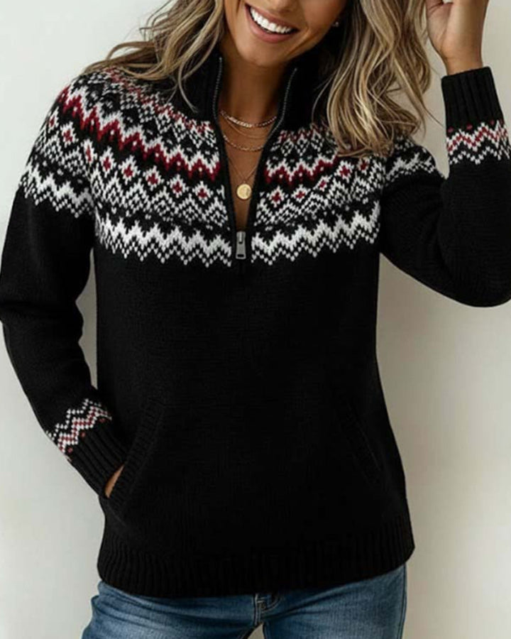 Pull Vintage Demi-Zippé Col