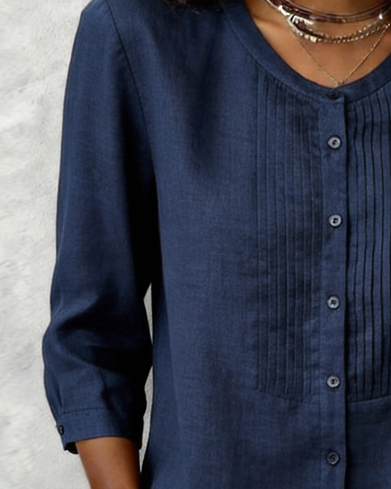 Chemise Manche Trois-Quarts Coton Boutonné