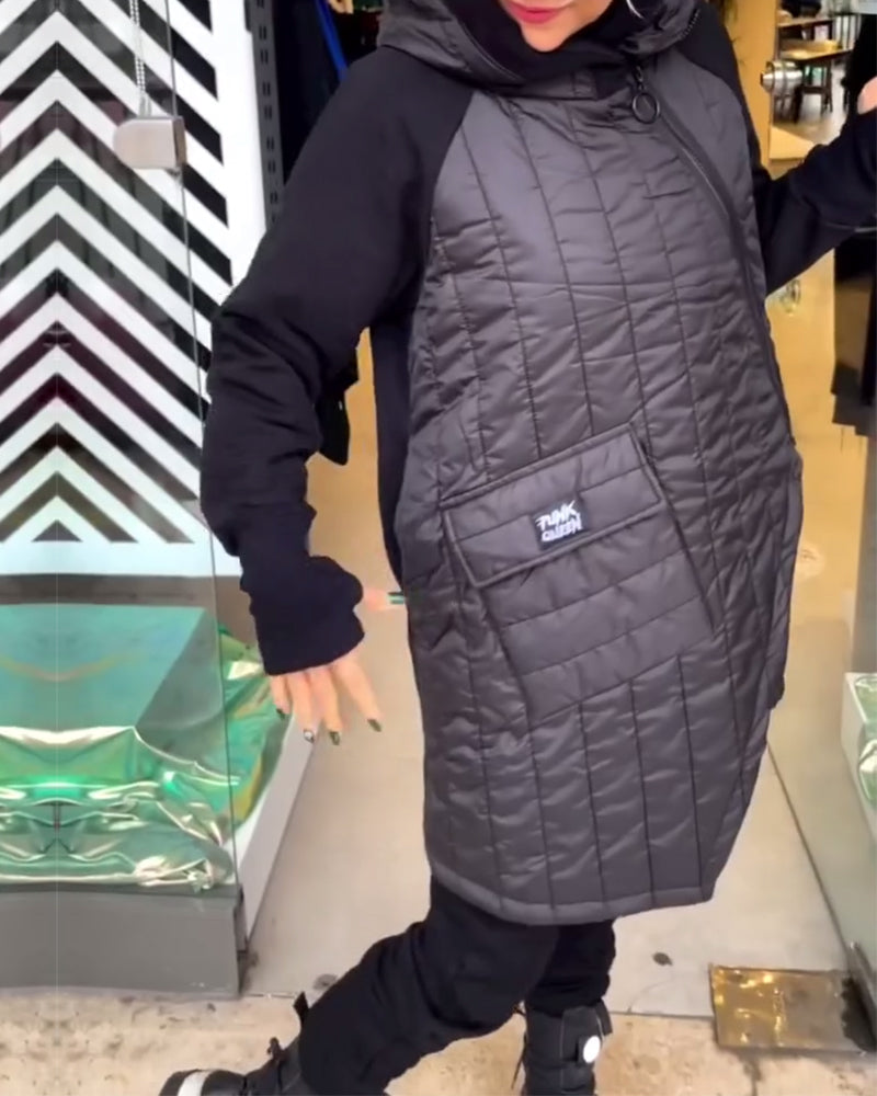 Płaszcz z kapturem w stylu casual z kieszenią