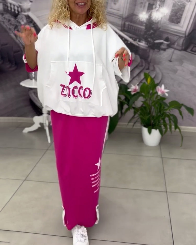Ensemble À Capuche Cordon Jupe Imprimée