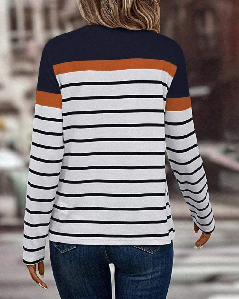 Top Avec Un Motif Rayé Détendu et Une Couleur de Contraste