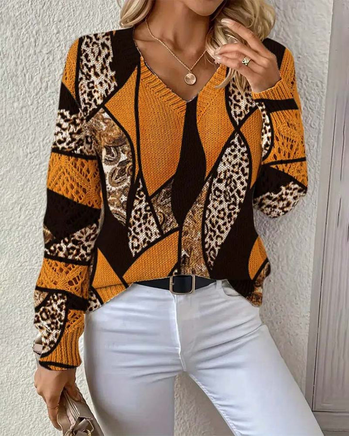 Pull À Col V Avec Imprimé Léopard Ajouré