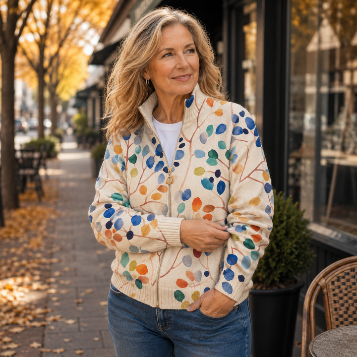 Cardigan zippé à motifs botaniques