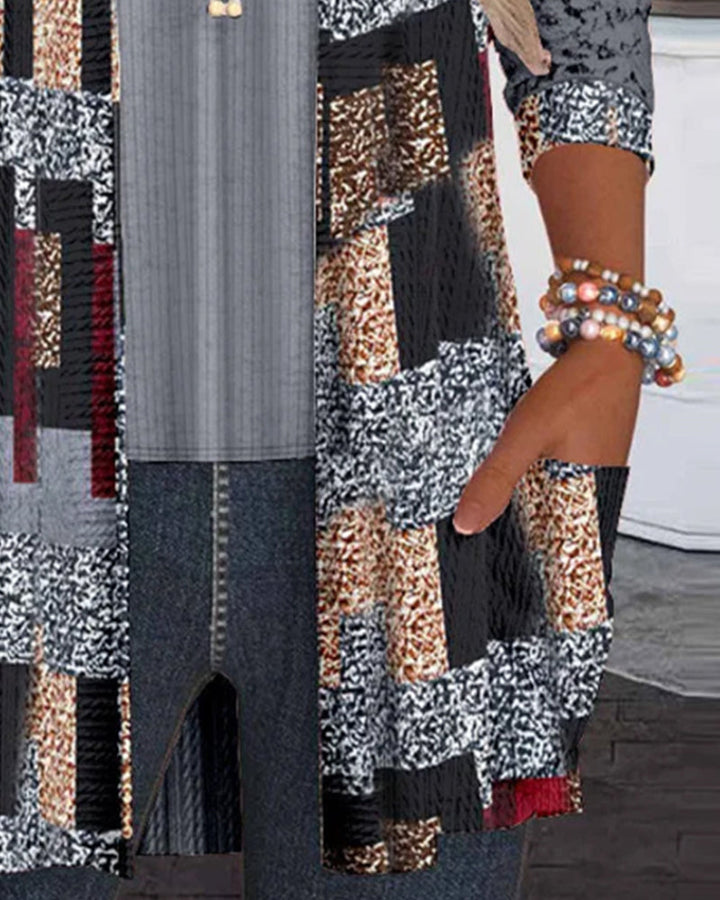 Bluse Manches Longues Imprimée Style Deux-Pièces Factice