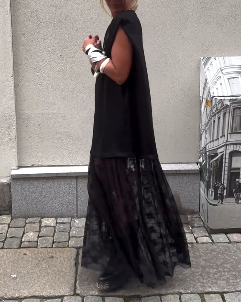 Robe sans Manches en Mesh et Patchwork