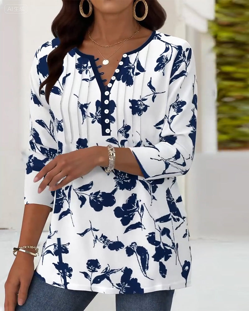 Blouse à Boutons Imprimée Mode
