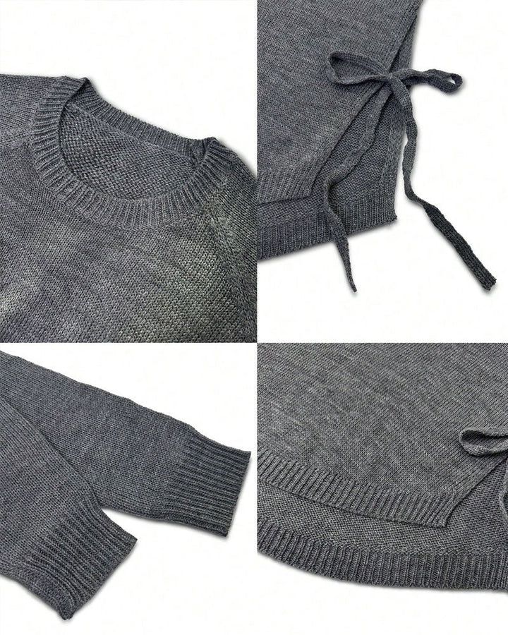 Sweter z rękawami reglanowymi i wiązaniem z boku