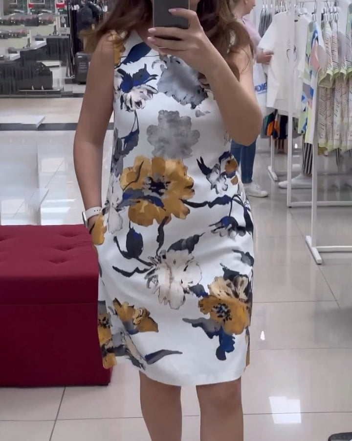 Robe élégante sans manches à imprimé floral