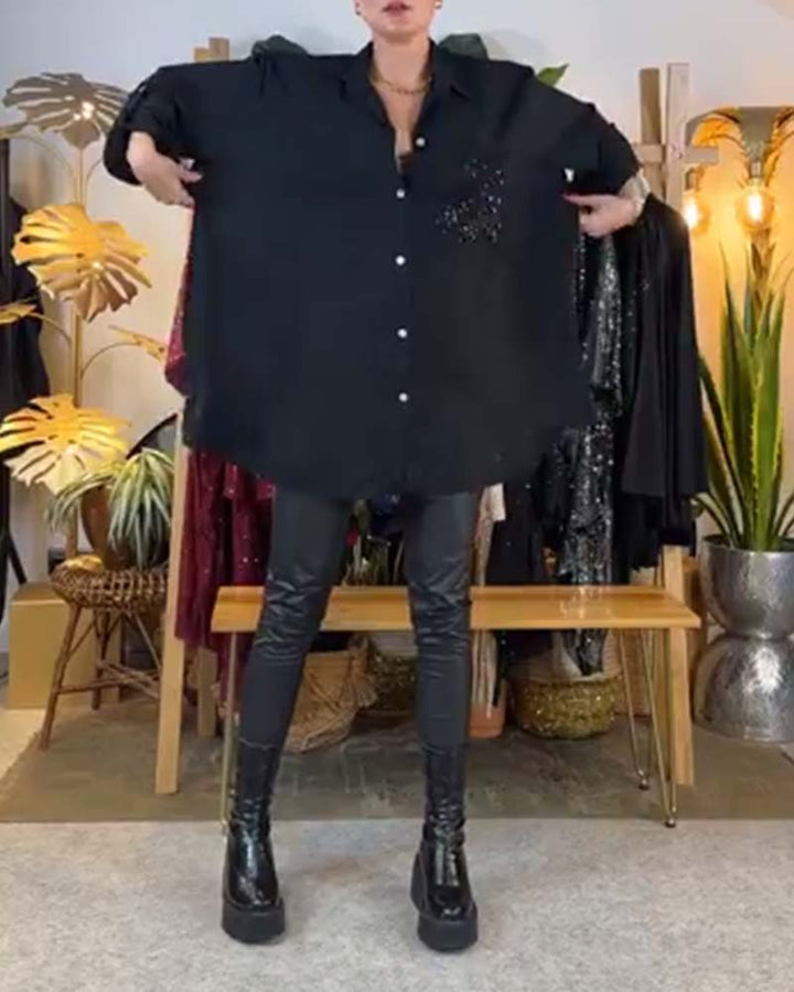Chemise décontractée ample tempérament poche sequin