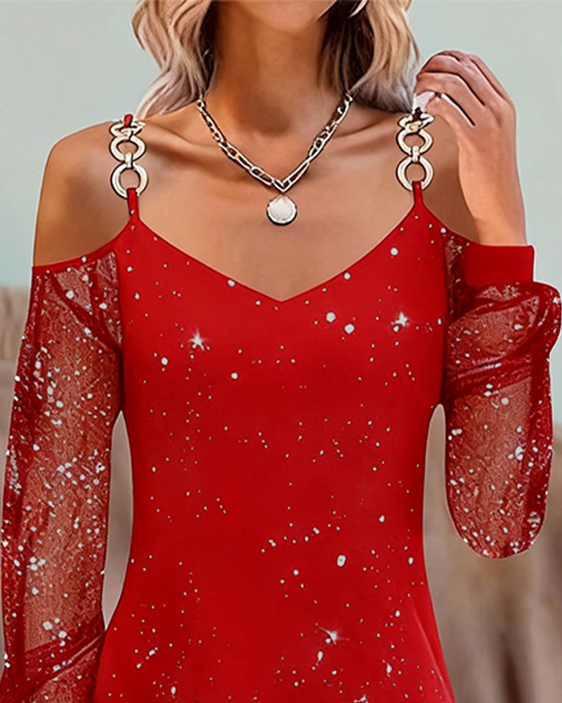 Sukienka na ramiączkach z tiulową wstawką z długim rękawem