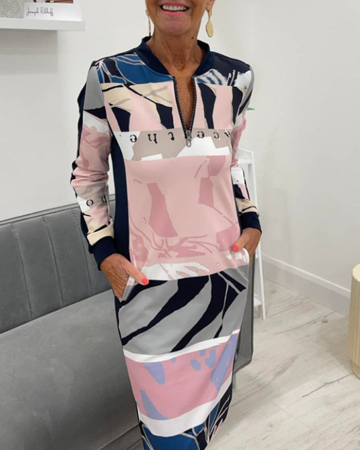 Robe à manches longues zippée avec poches bloc de couleur