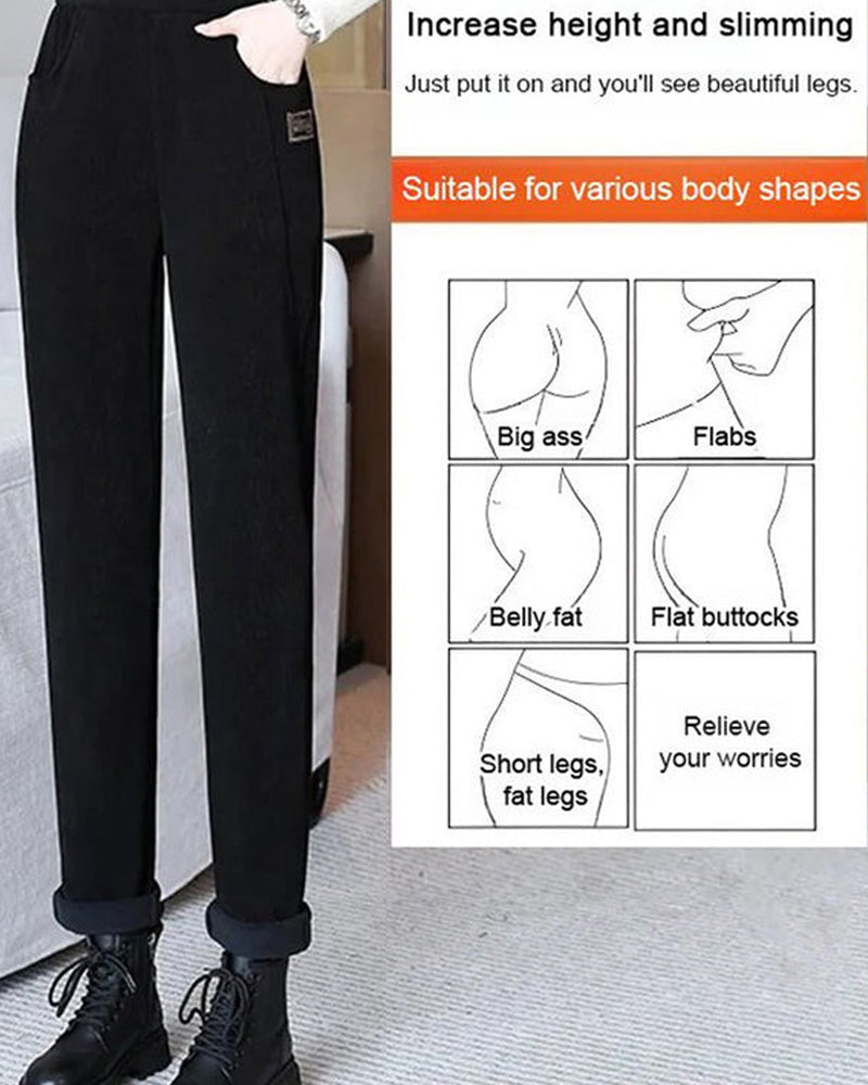 Pantalon Taille Haute Chaud avec Doublure en Laine