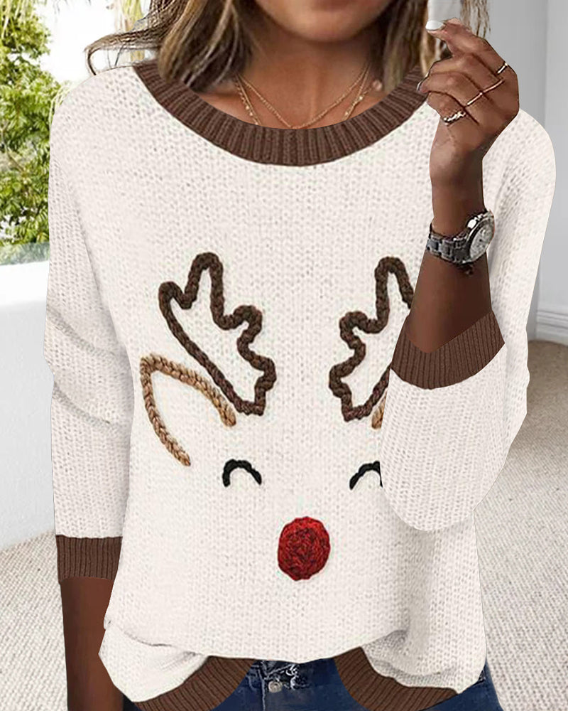 Pull décontracté col rond motif Noël